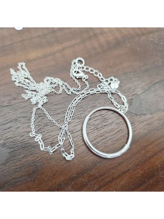 Laura Conrad Jewelry - LC Minimalist Silver Circle Pendant Necklace Adjustable Chain Lobster Clasp